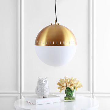 Remy 15.75" Adjustable Iron/Glass Art Deco Mid Century Globe LED Pendant - JONATHAN Y